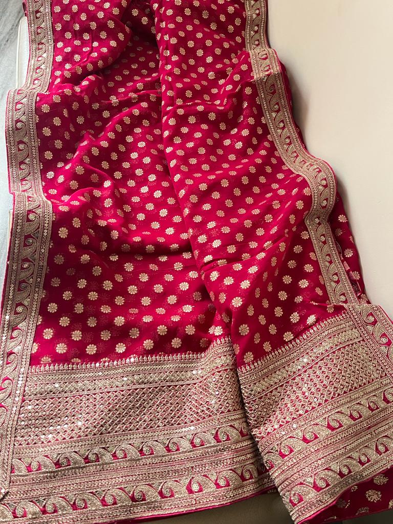 Kaisha Banarsi khaddi gorgette sari - Saffronfashionindia
