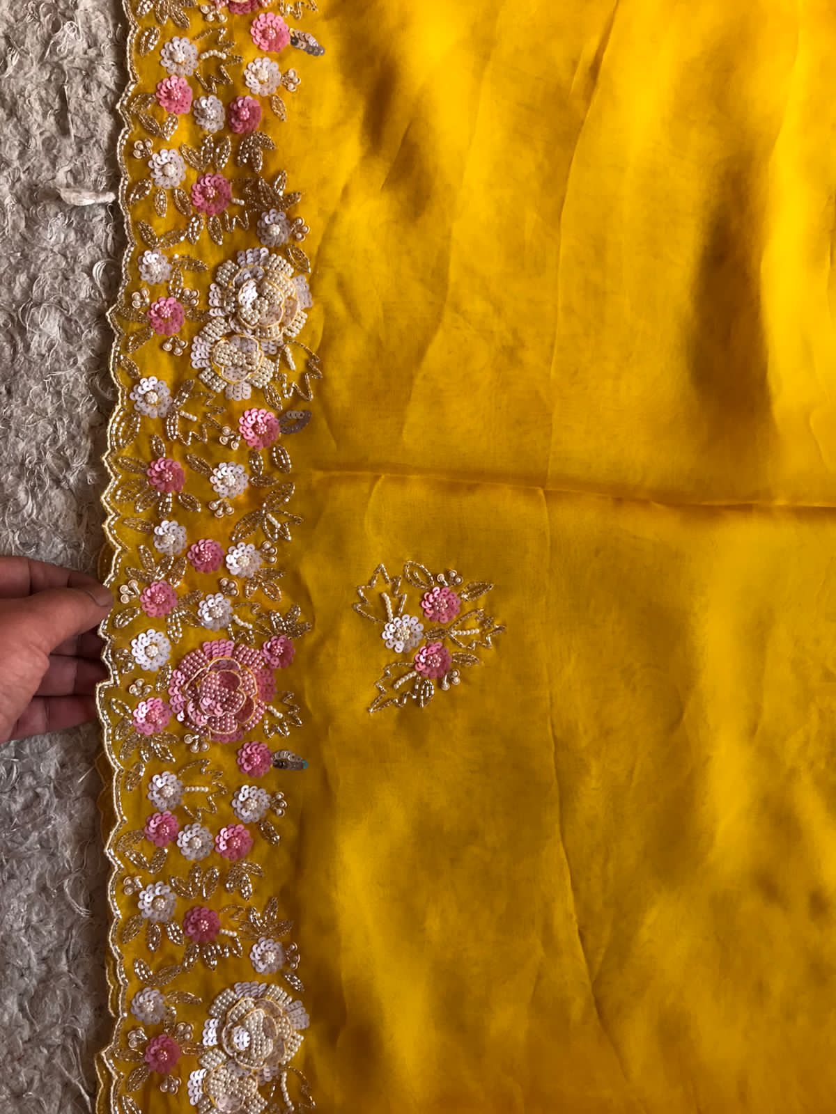 Sushi yellow organza partywear sari - Saffronfashionindia