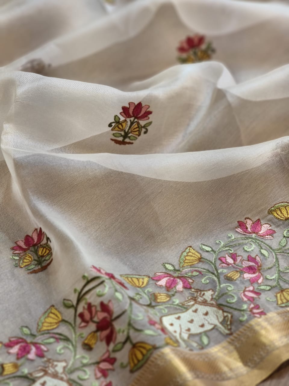 Pichwai based organza Silk saree - Saffronfashionindia