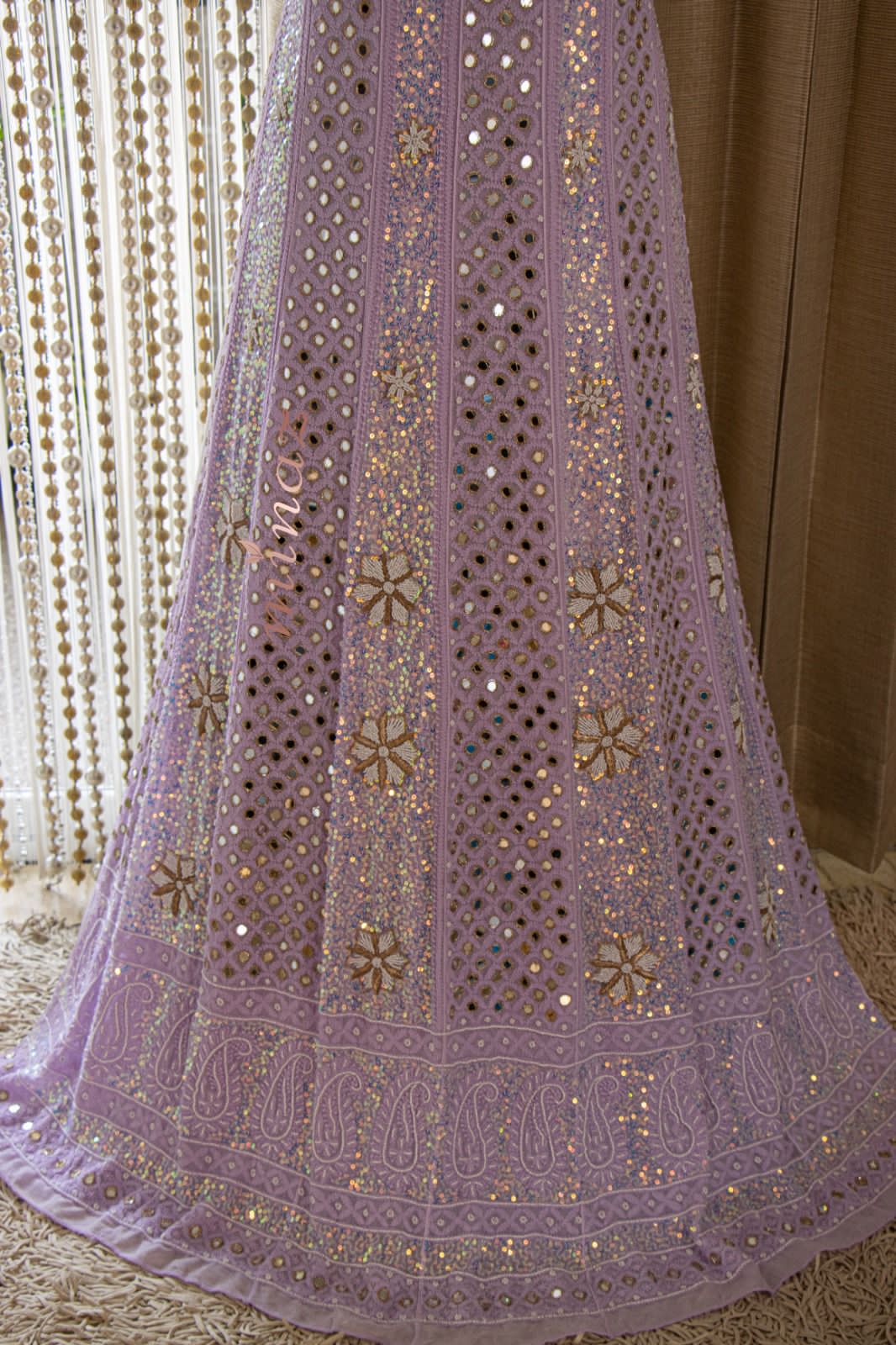 Lavender Anarkali Chikankari dress - Saffronfashionindia