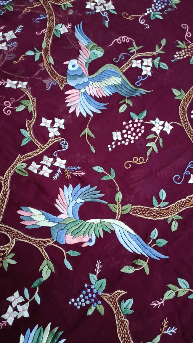 Rabia gorgette authentic Parsi gara saree - Saffronfashionindia