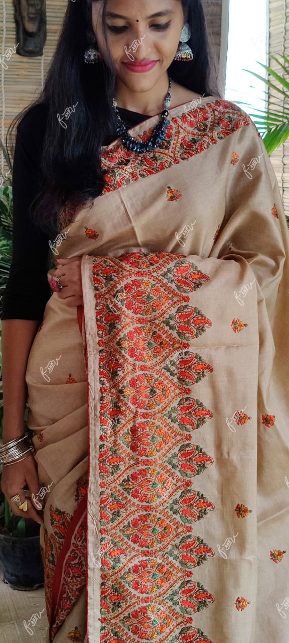 Kashmiri tussar silk saree - Saffronfashionindia