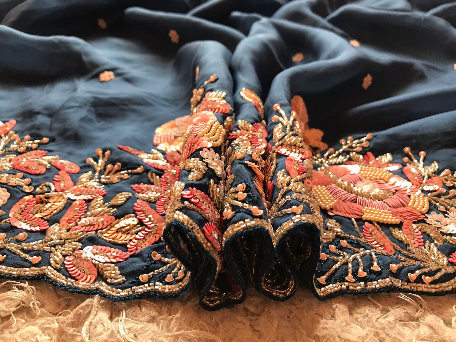 Premium organza embroidery zardosi saree - Saffronfashionindia