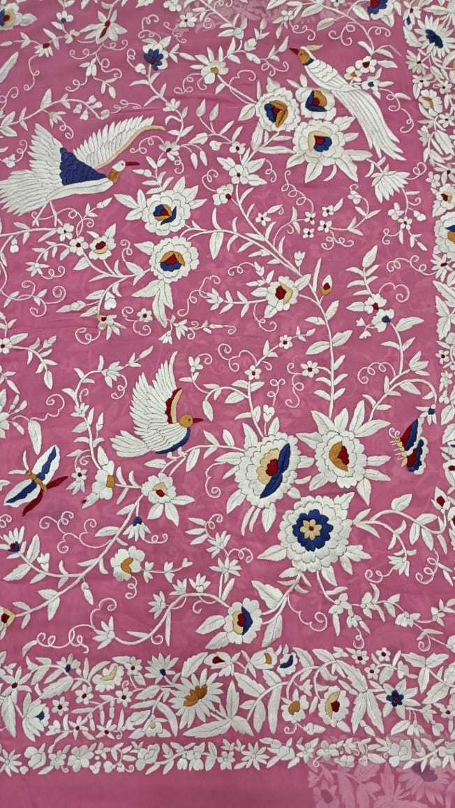 Suhana pink gorgette Parsi gara saree - Saffronfashionindia