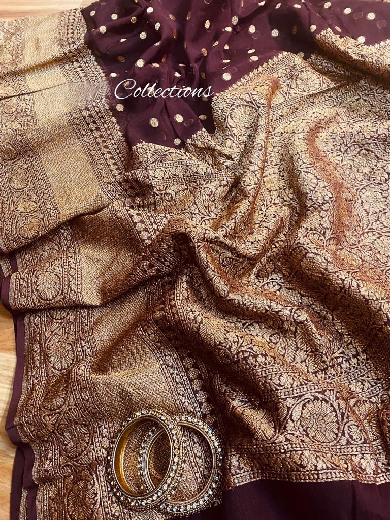 Elegant Banarsi gorgette saree - Saffronfashionindia