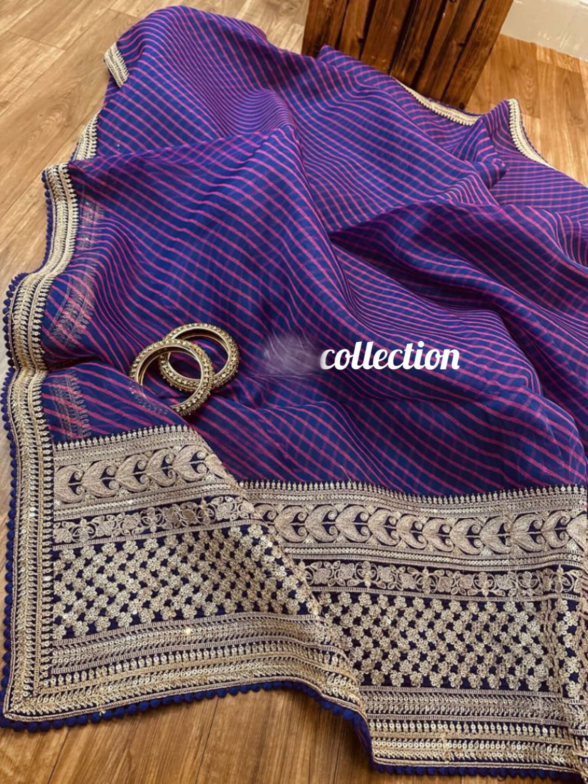 Purple Lehariya organza saree - Saffronfashionindia