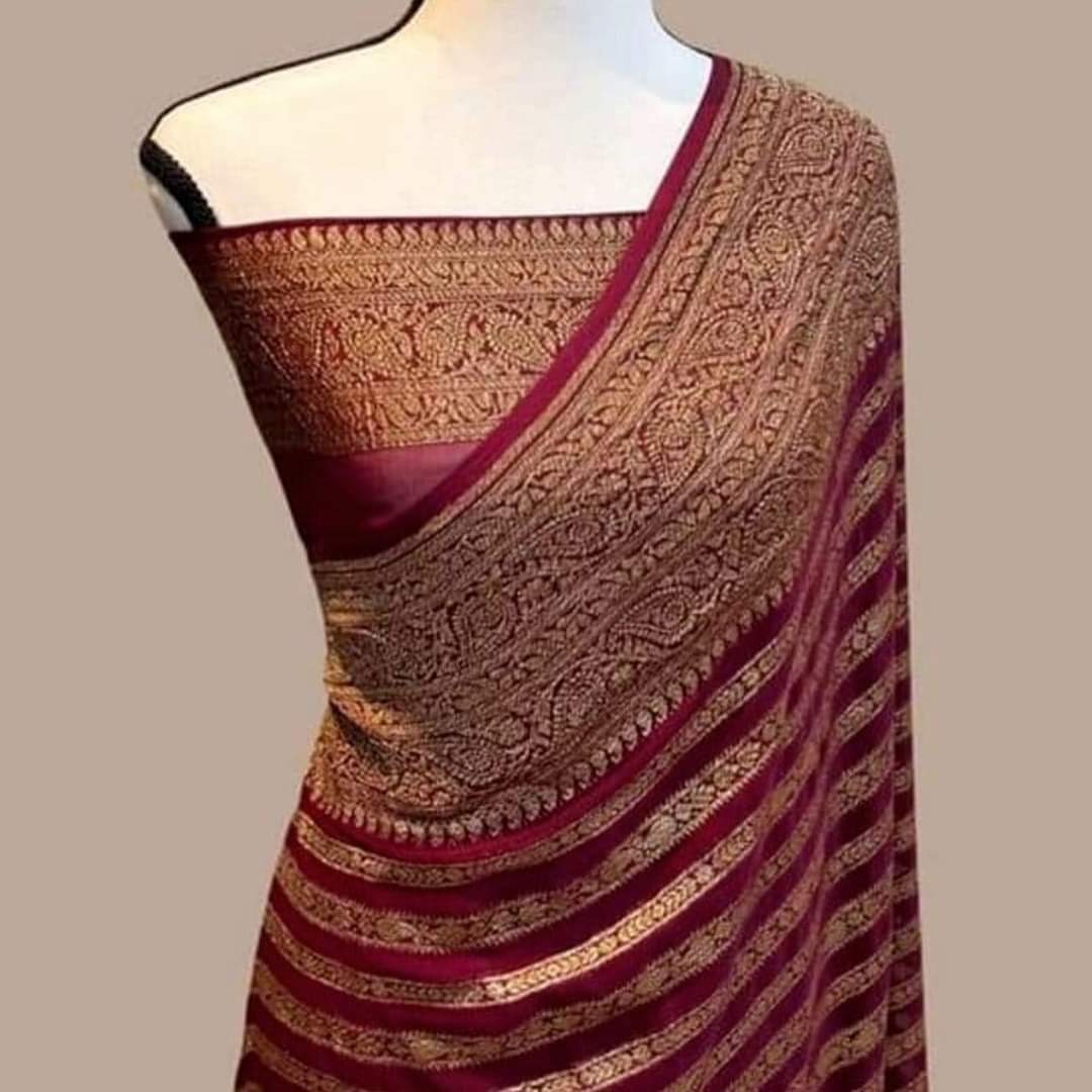 Lavita khaddi chiffon gorgette saree - Saffronfashionindia
