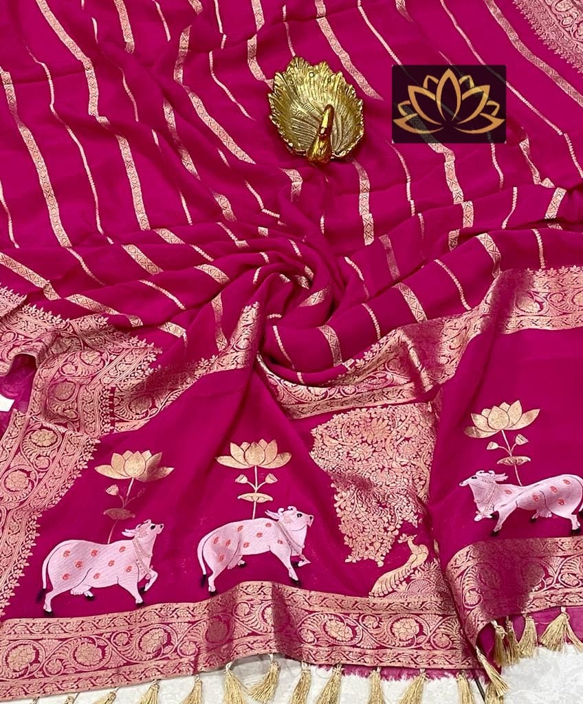 Subesha Banarsi gorgette saree - Saffronfashionindia