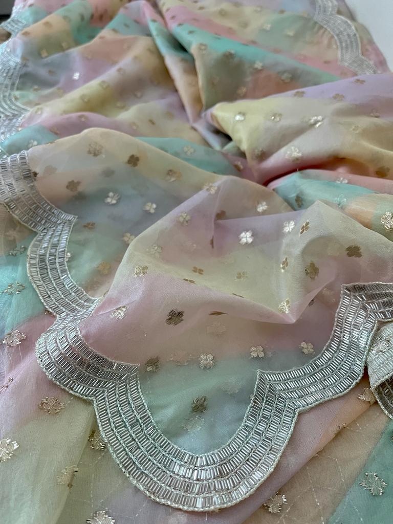 Multi saree organza weaving zari saree - Saffronfashionindia