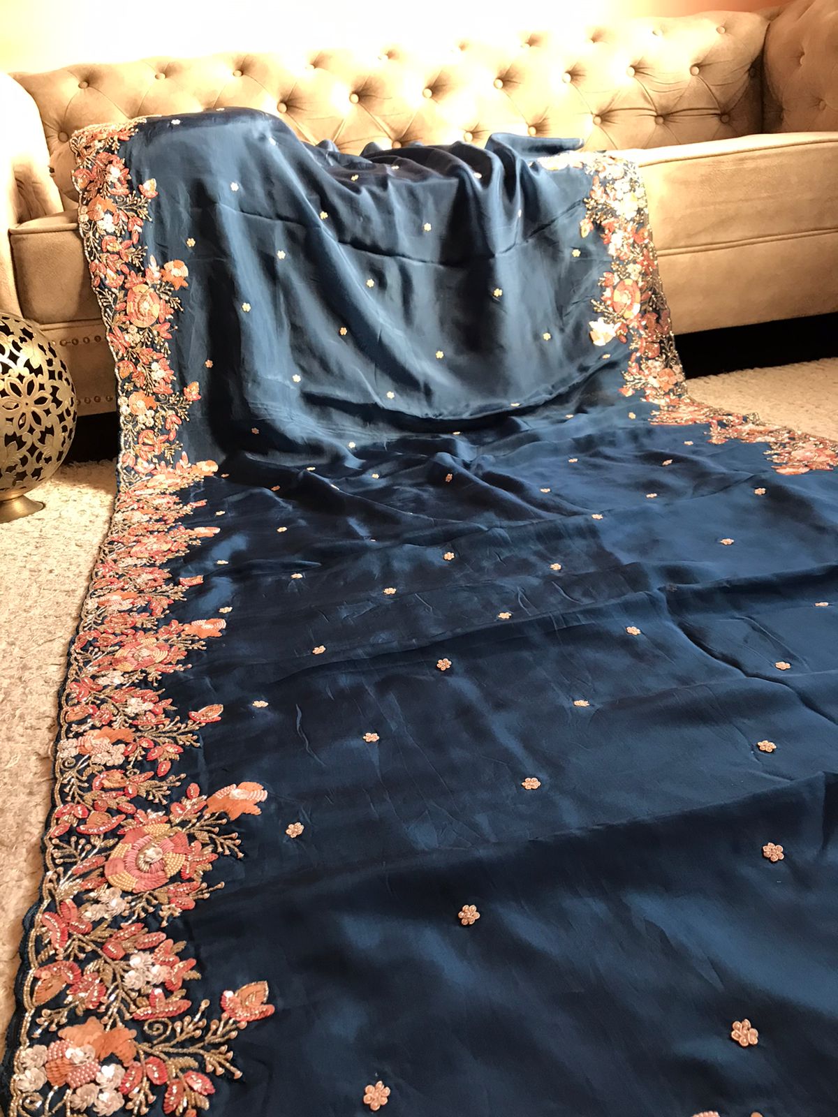 Premium organza embroidery zardosi saree - Saffronfashionindia