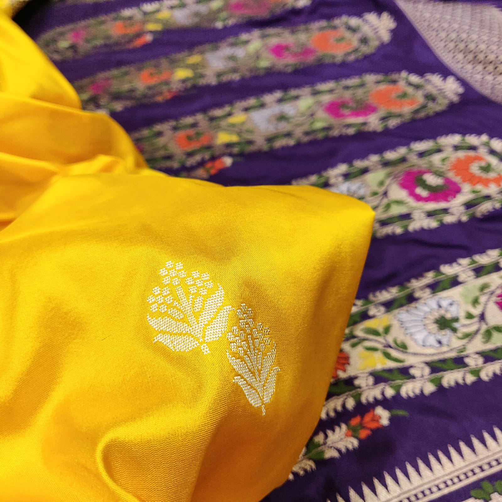 Yellow Katan handwoven zari saree - Saffronfashionindia
