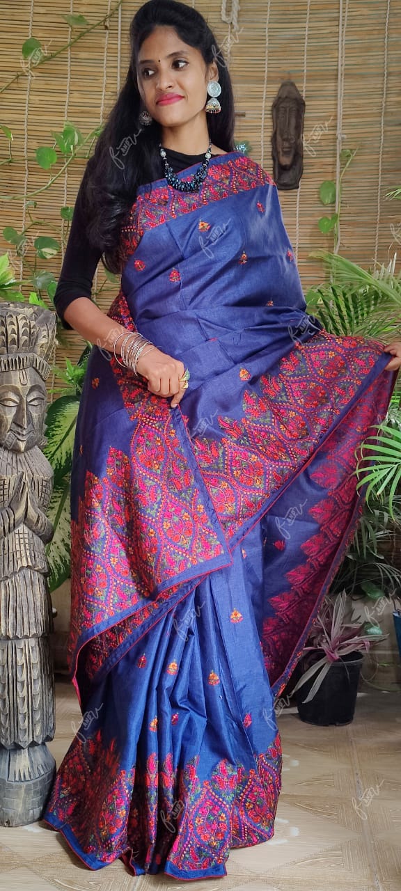 Kashmiri tussar silk saree - Saffronfashionindia