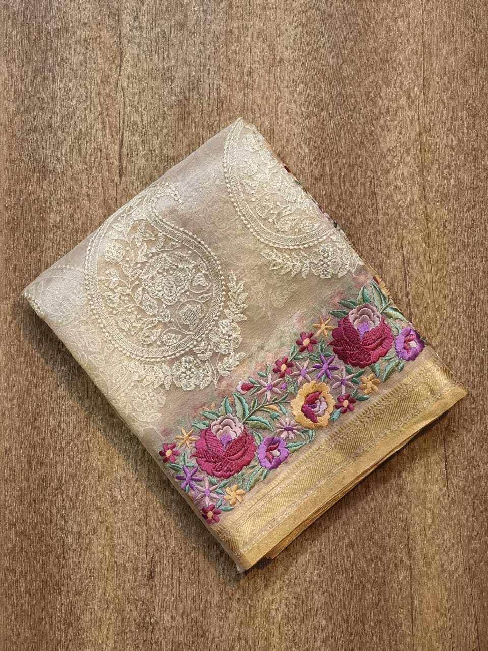 Humraaz tissue silk sari SaffronFashion