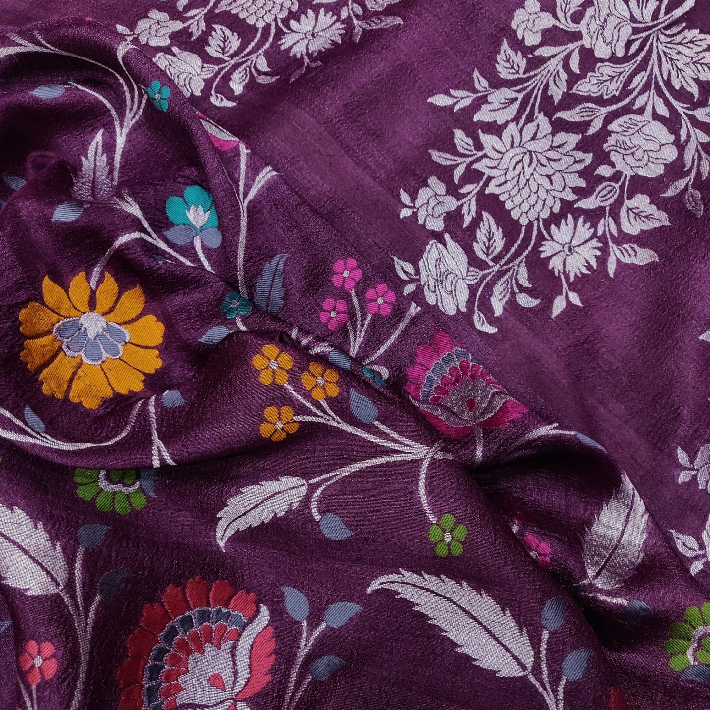 Floral bagicha inspired handwoven tussar saree - Saffronfashionindia