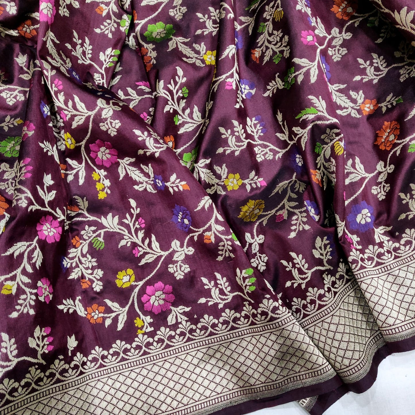 Gulpanaz handwoven Katan silk saree - Saffronfashionindia
