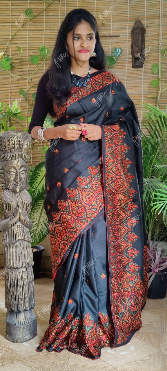 Kashmiri tussar silk saree - Saffronfashionindia