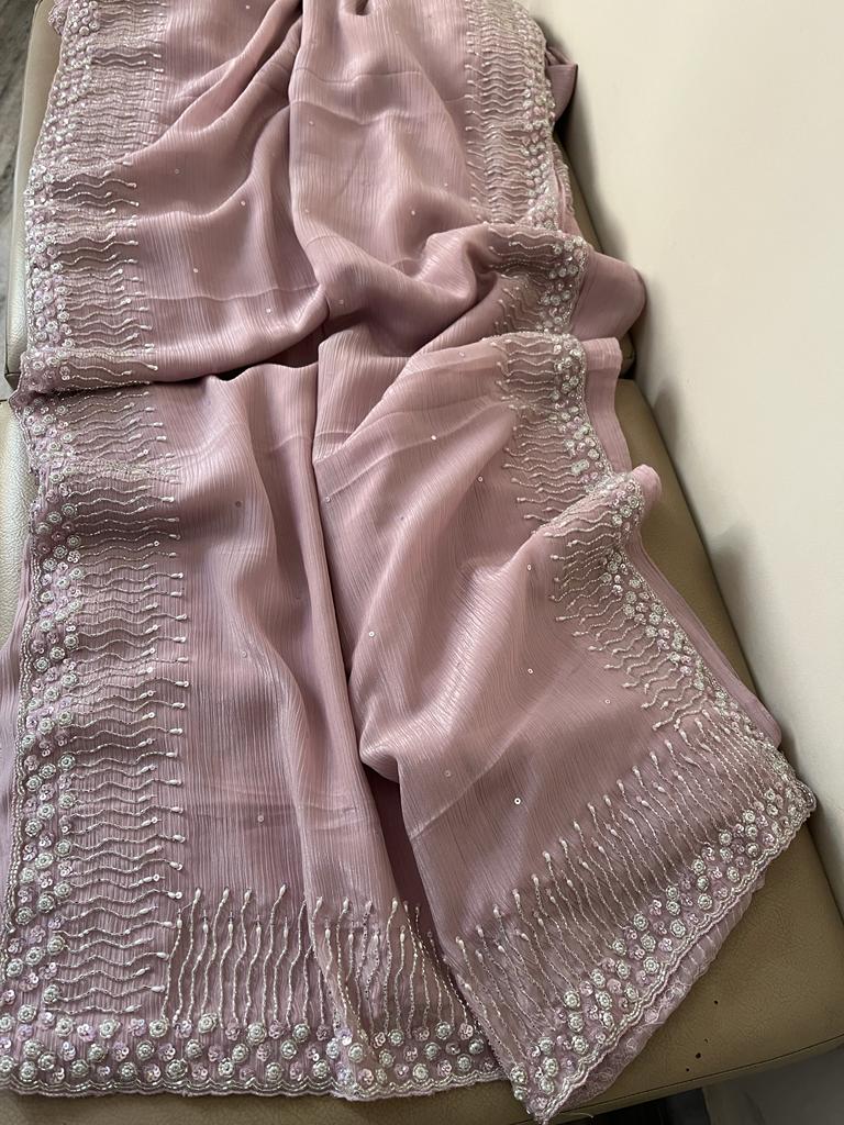 Chiffon sequence katdana beautiful saree - Saffronfashionindia