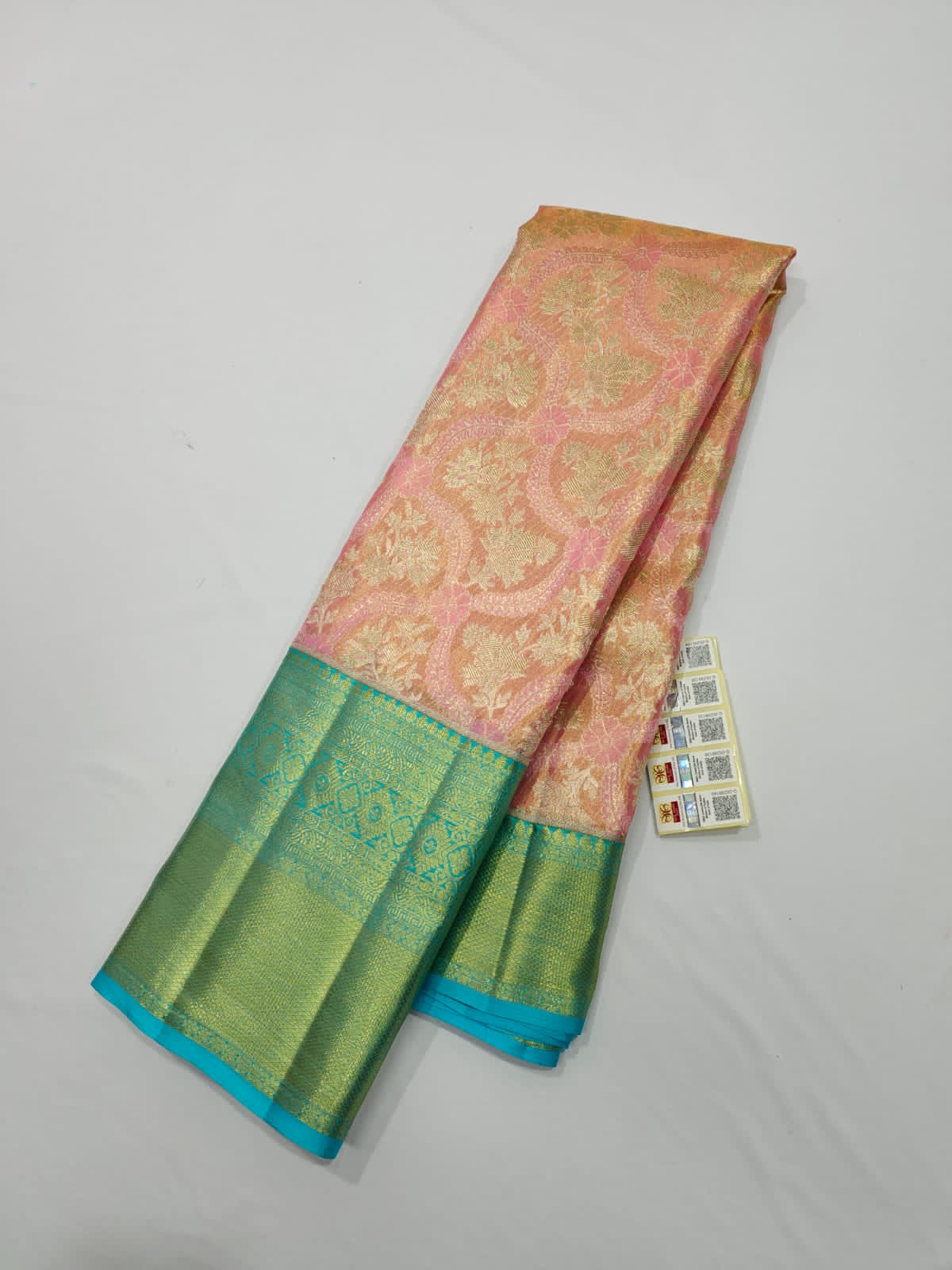 Peachy peach Kanjeevaram silk saree - Saffronfashionindia