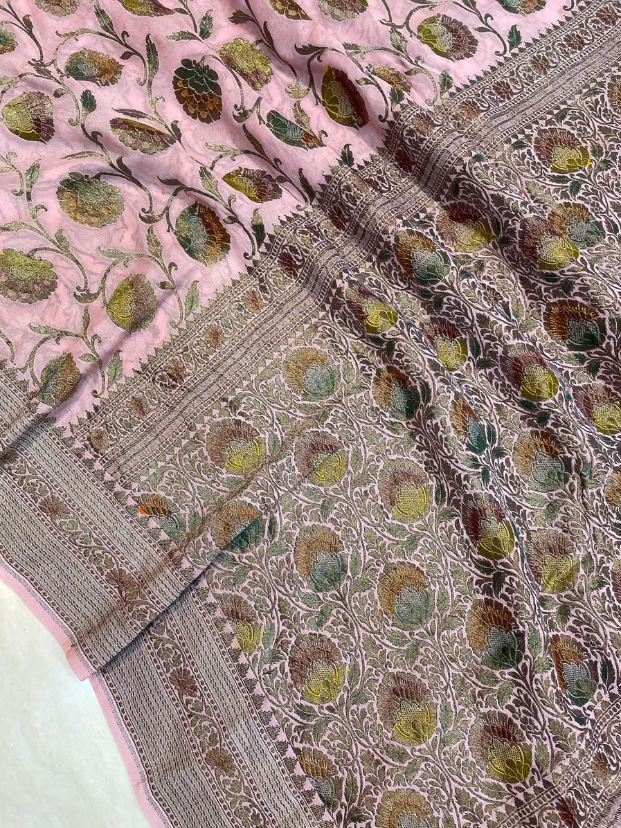 Walisha Banarsi handloom gorgette saree - Saffronfashionindia