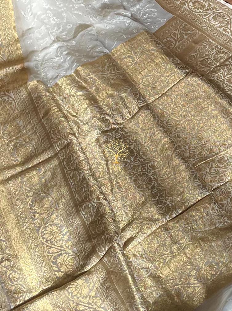 Chikankari gorgette Indian traditional saree - Saffronfashionindia