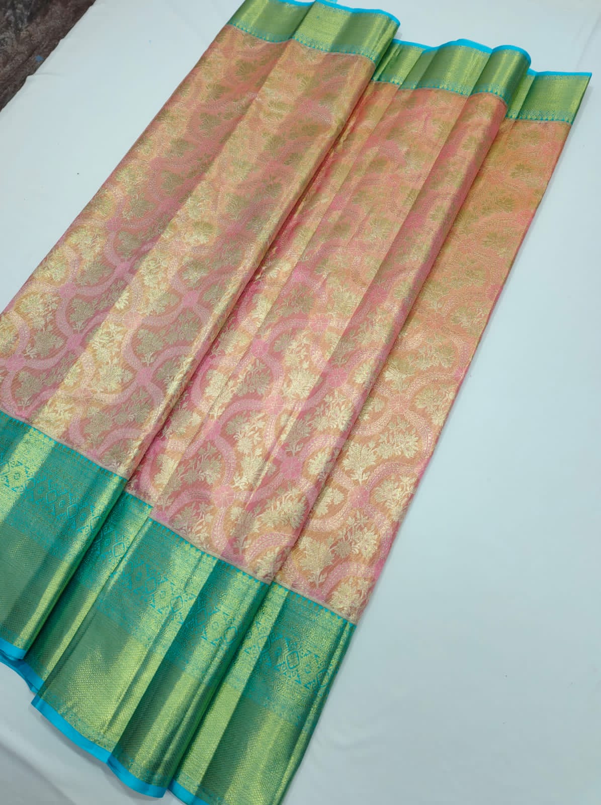 Peachy peach Kanjeevaram silk saree - Saffronfashionindia