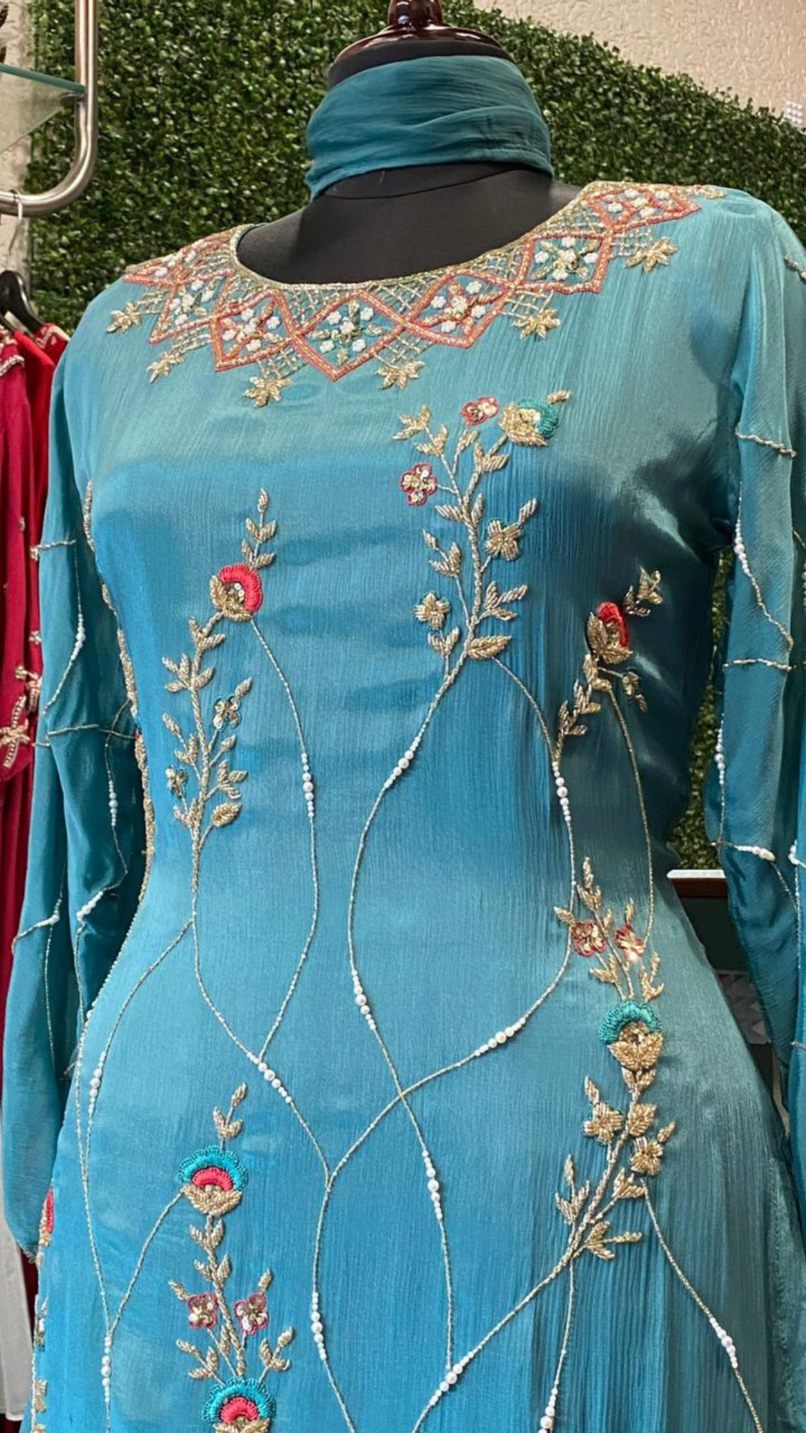 Shantani blue chinon kurta dress - Saffronfashionindia