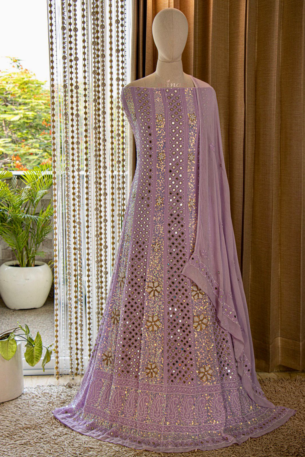 Lavender Anarkali Chikankari dress - Saffronfashionindia