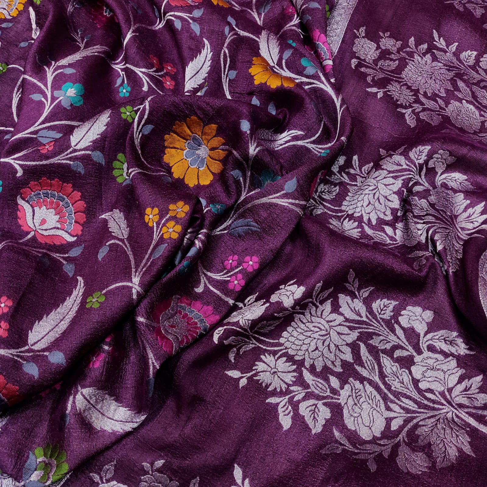Floral bagicha inspired handwoven tussar saree - Saffronfashionindia