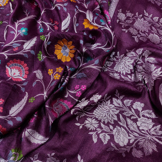 Floral bagicha inspired handwoven tussar saree - Saffronfashionindia