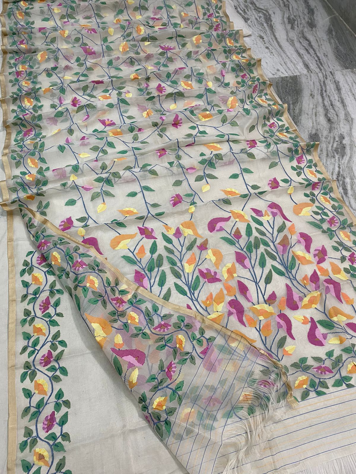 Kiara muslin jamdani sarees - Saffronfashionindia
