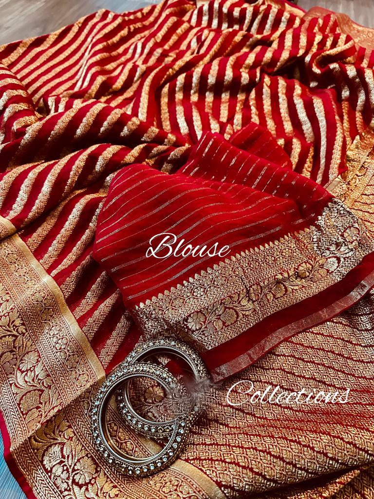 Rosy Banarsi gorgette beautiful sari - Saffronfashionindia
