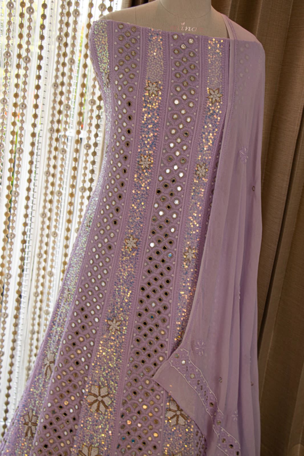Lavender Anarkali Chikankari dress - Saffronfashionindia
