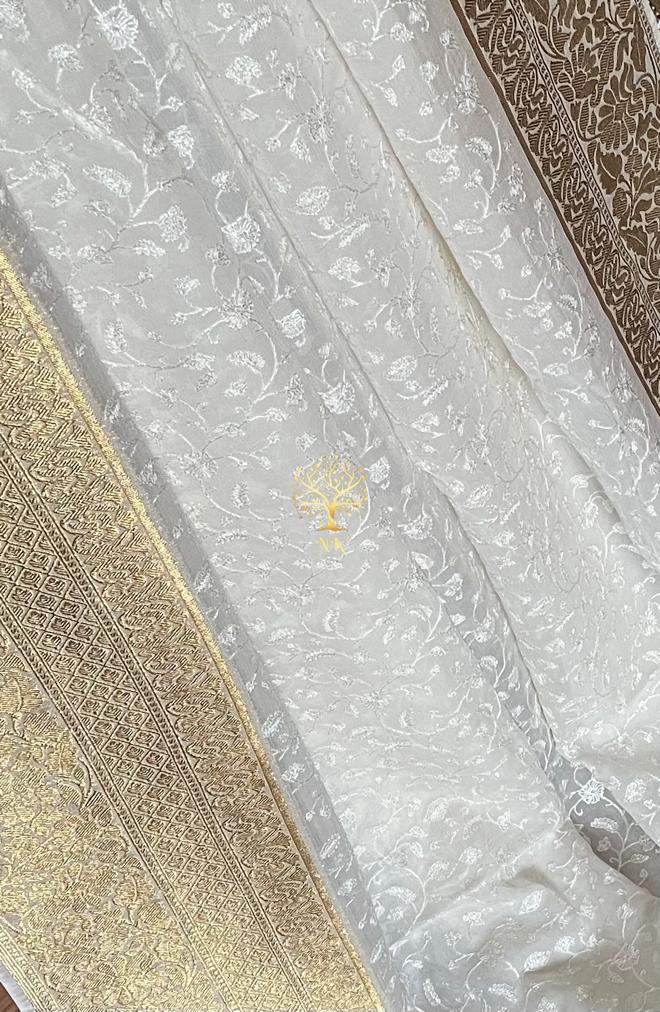 Chikankari gorgette Indian traditional saree - Saffronfashionindia