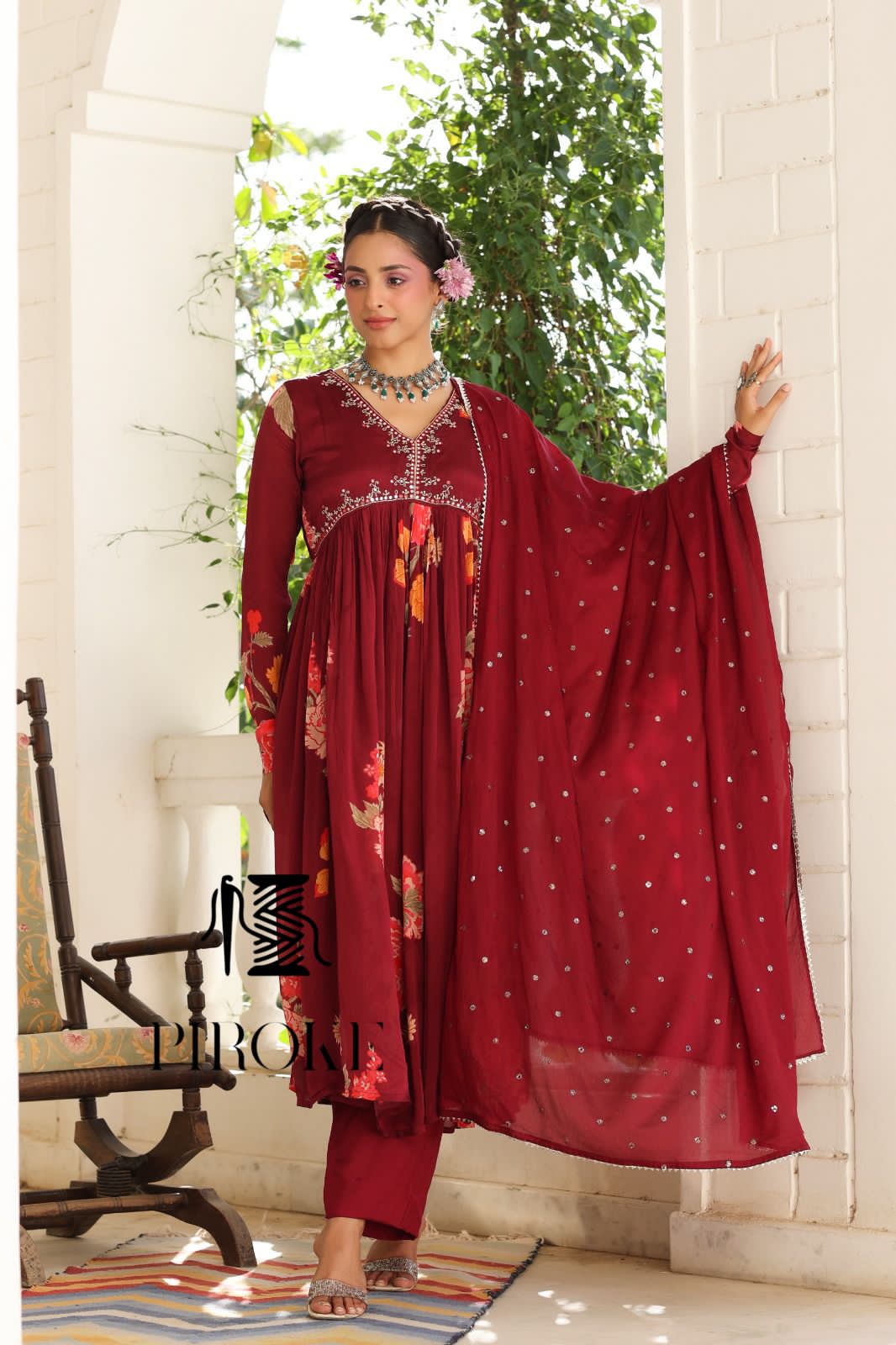 Maroon floral dress salwar kameez - Saffronfashionindia