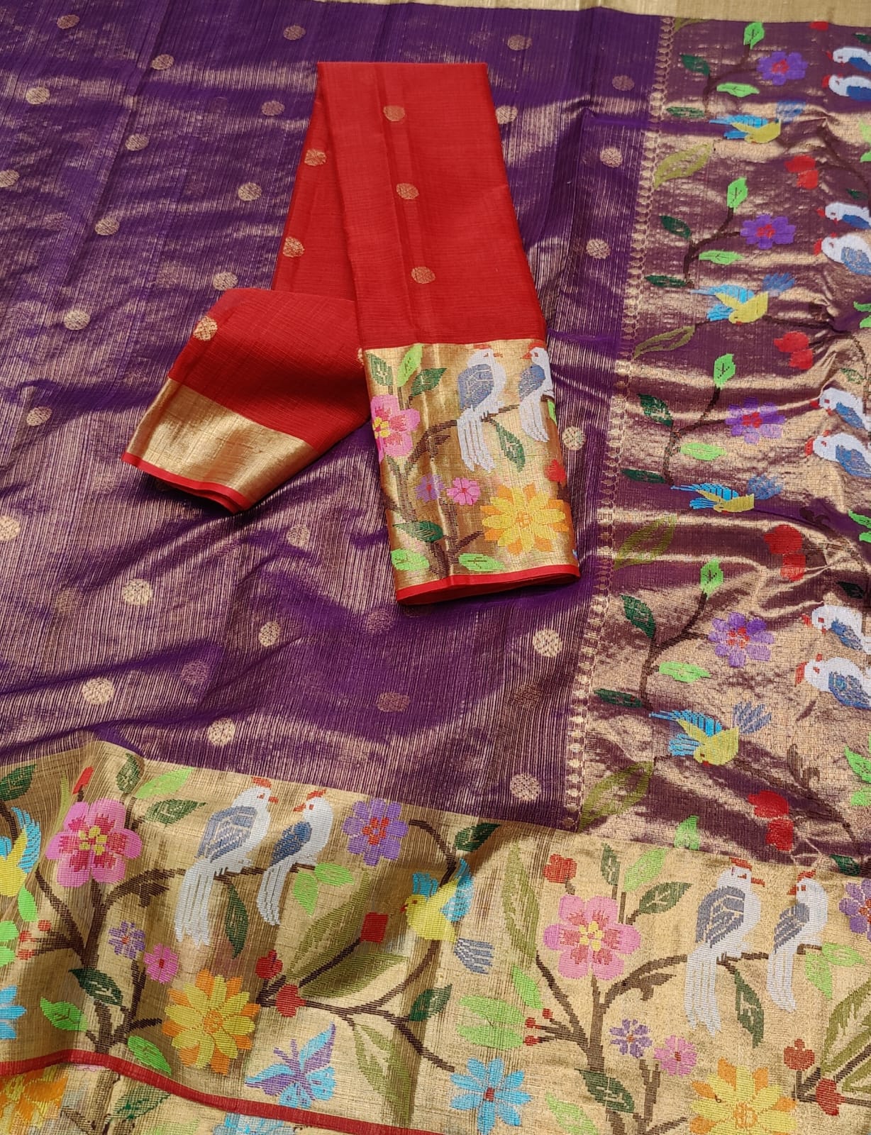 Wine inspired double tissue kota saree - Saffronfashionindia