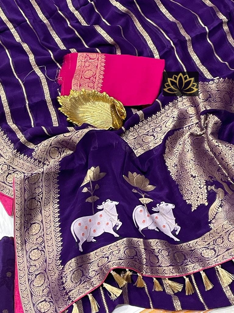 Subesha Banarsi gorgette saree - Saffronfashionindia