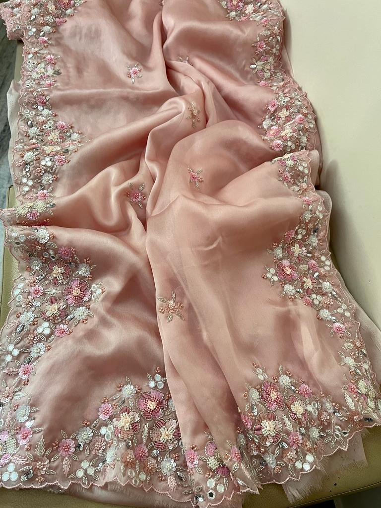 Suvila organza partywear saree - Saffronfashionindia