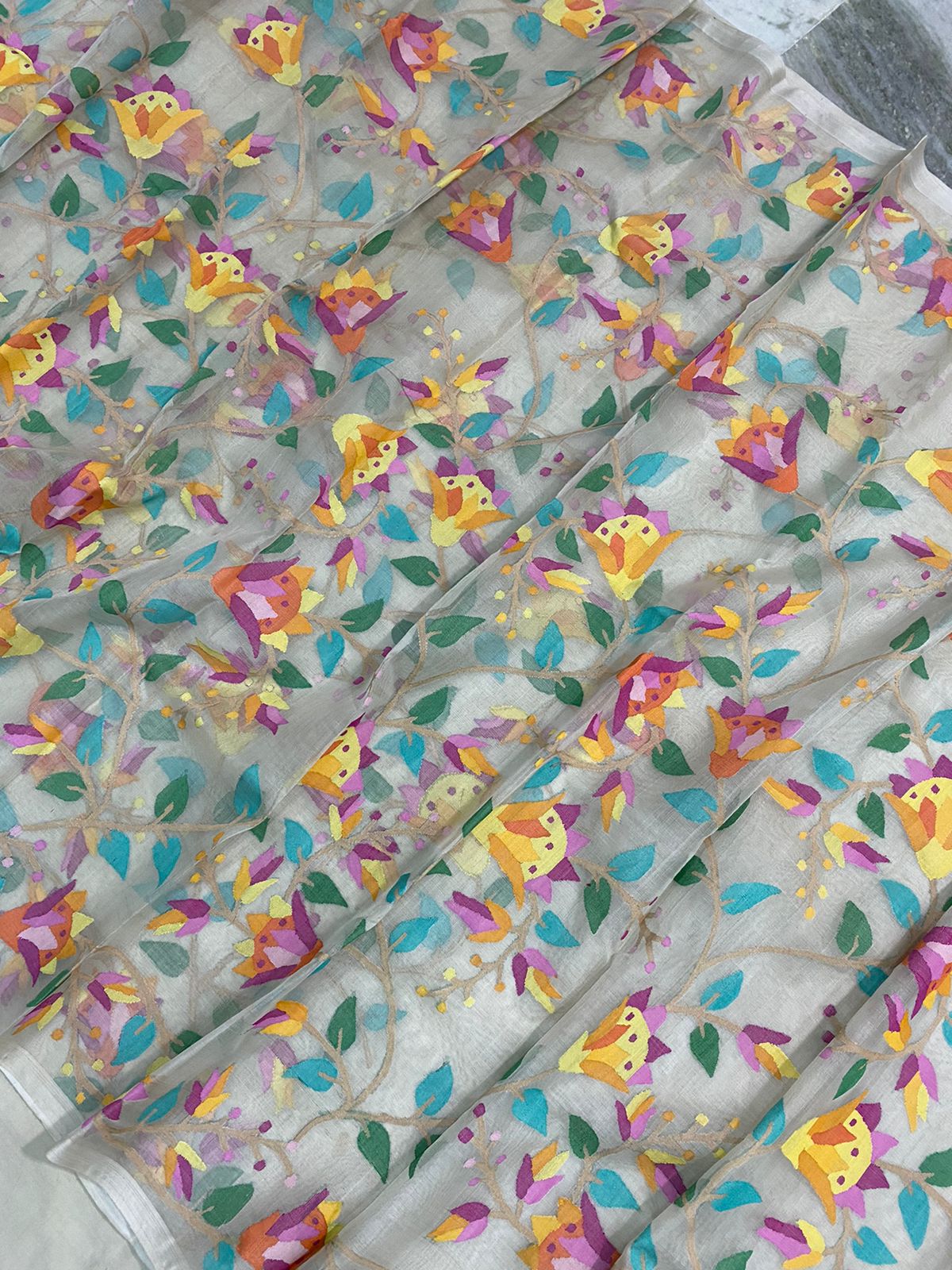 Rivish tantuj muslin jamdani women saree - Saffronfashionindia