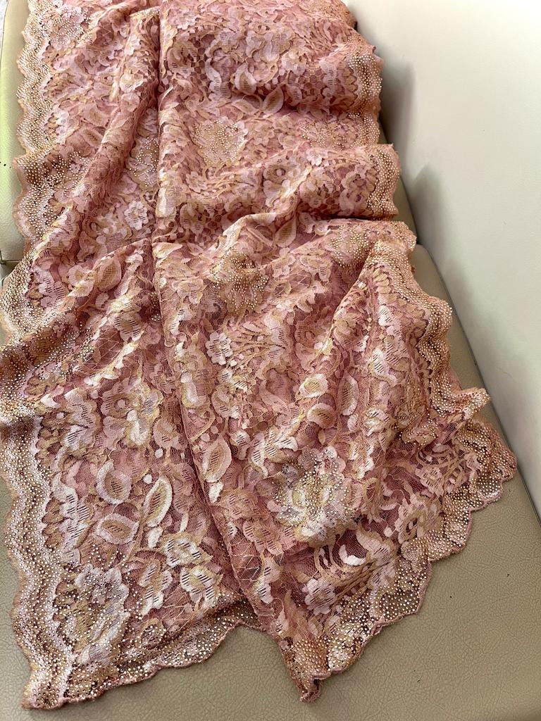 Kinzal Chaintley lace saree swarosvki inspired sari - Saffronfashionindia