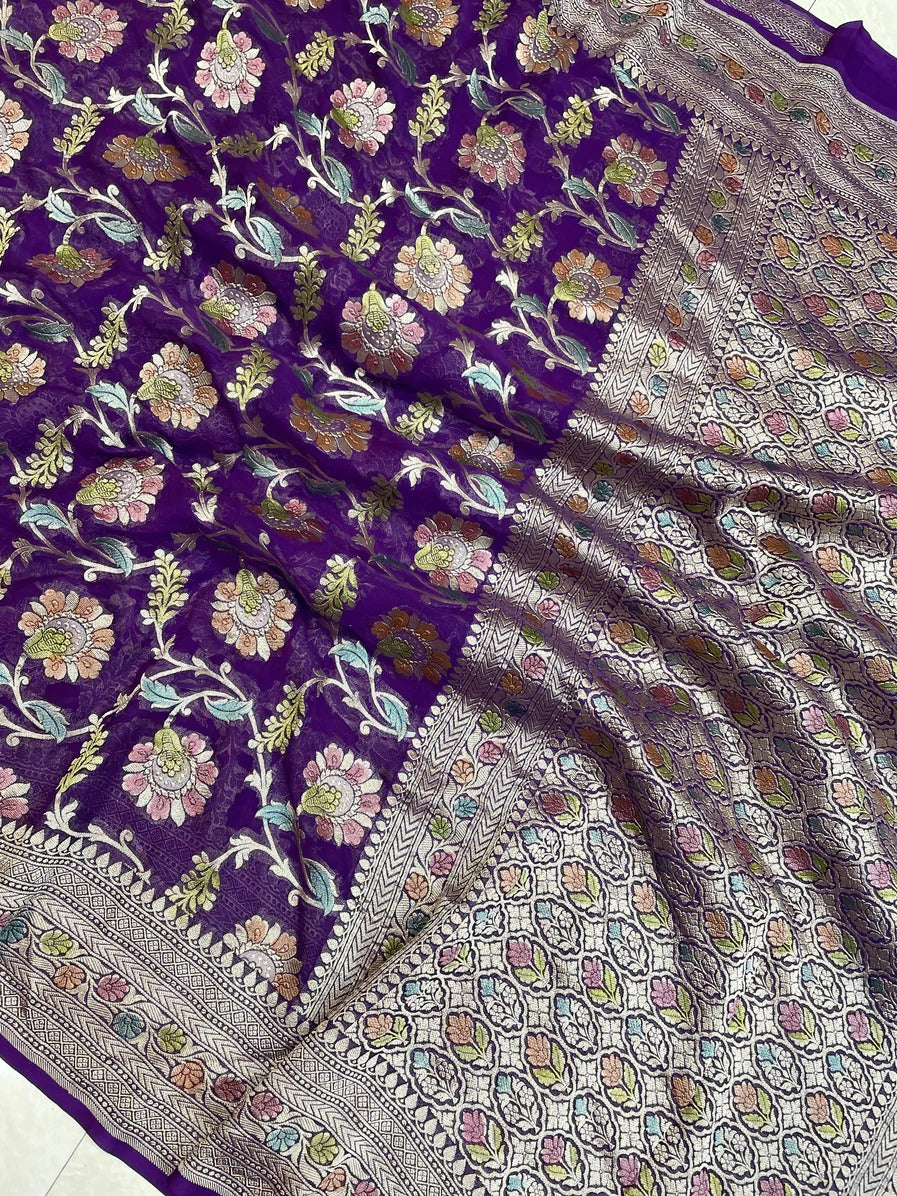 Walisha Banarsi handloom gorgette saree - Saffronfashionindia