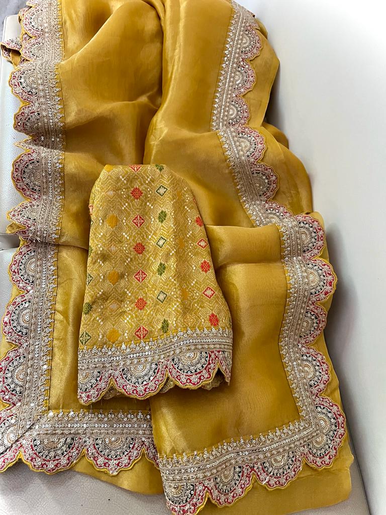 Lima tissue organza partywear saris - Saffronfashionindia