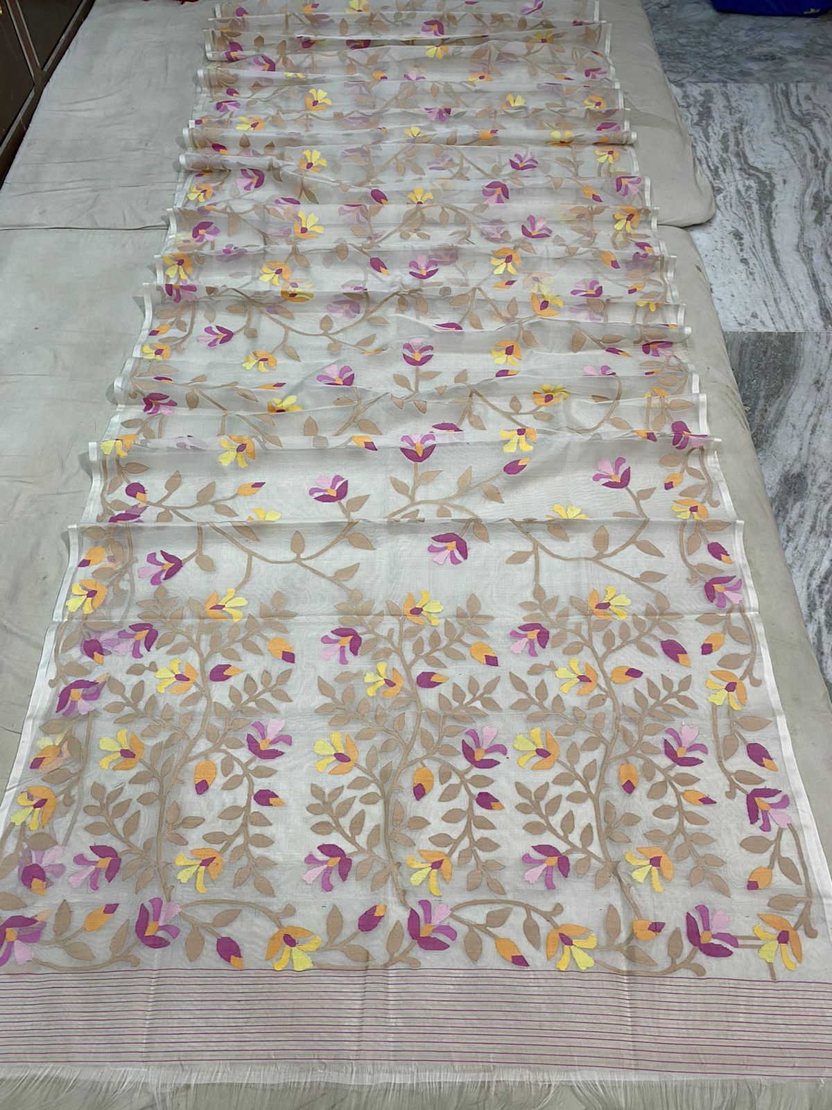 Alma jamdani indian saree - Saffronfashionindia
