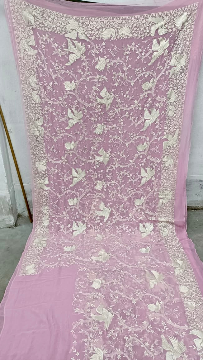 Lorika pink Parsi gara sarees - Saffronfashionindia