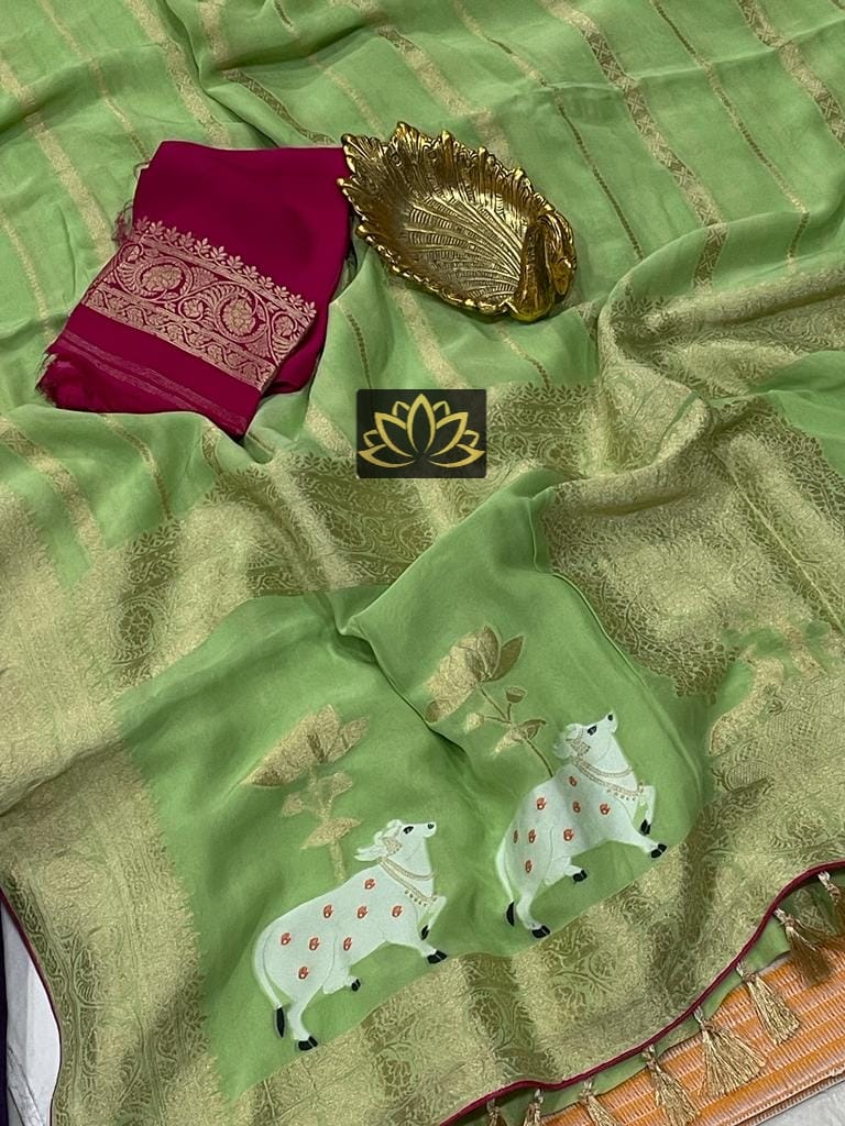Subesha Banarsi gorgette saree - Saffronfashionindia
