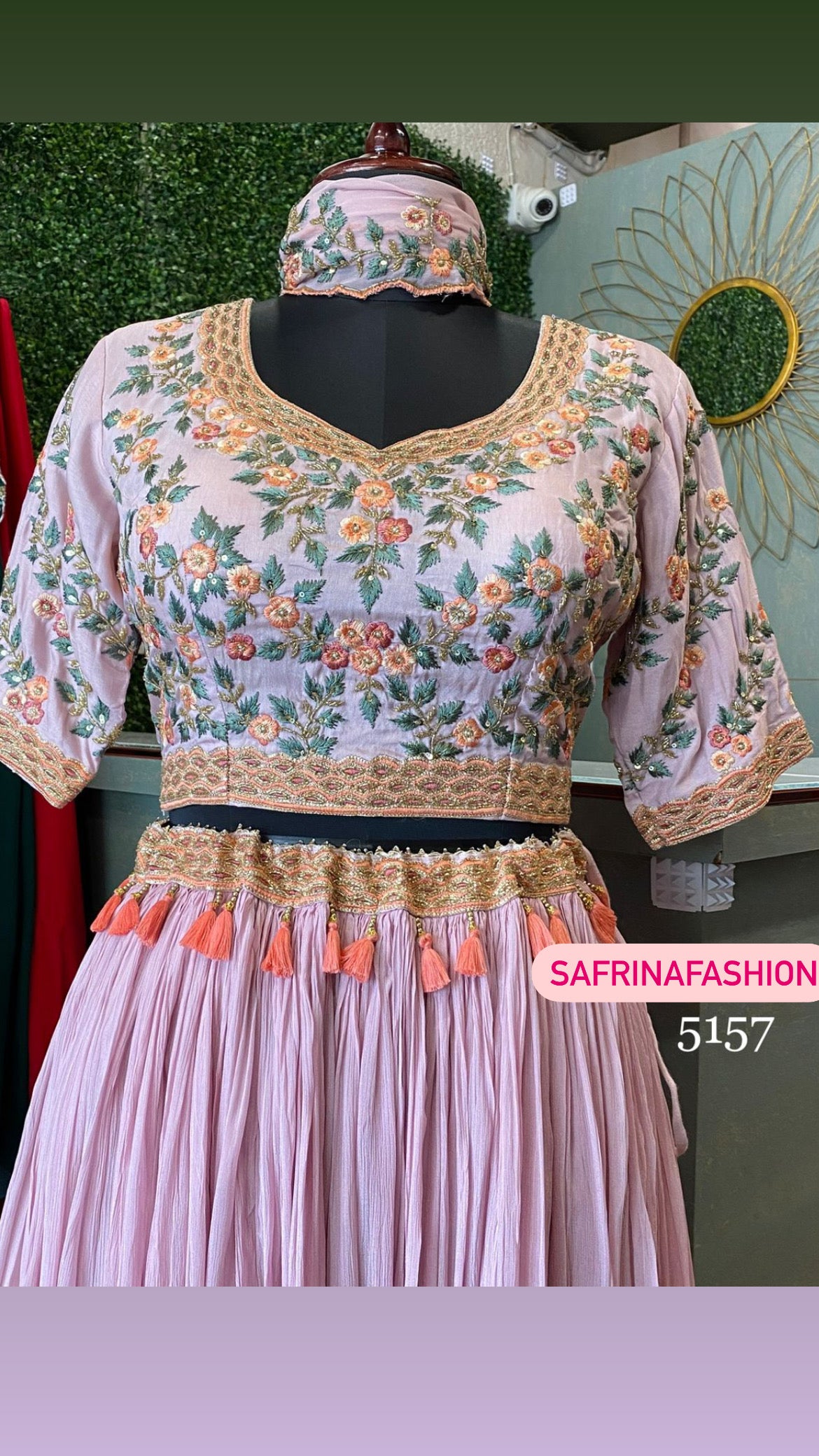Floral pink lehanga choli dress - Saffronfashionindia