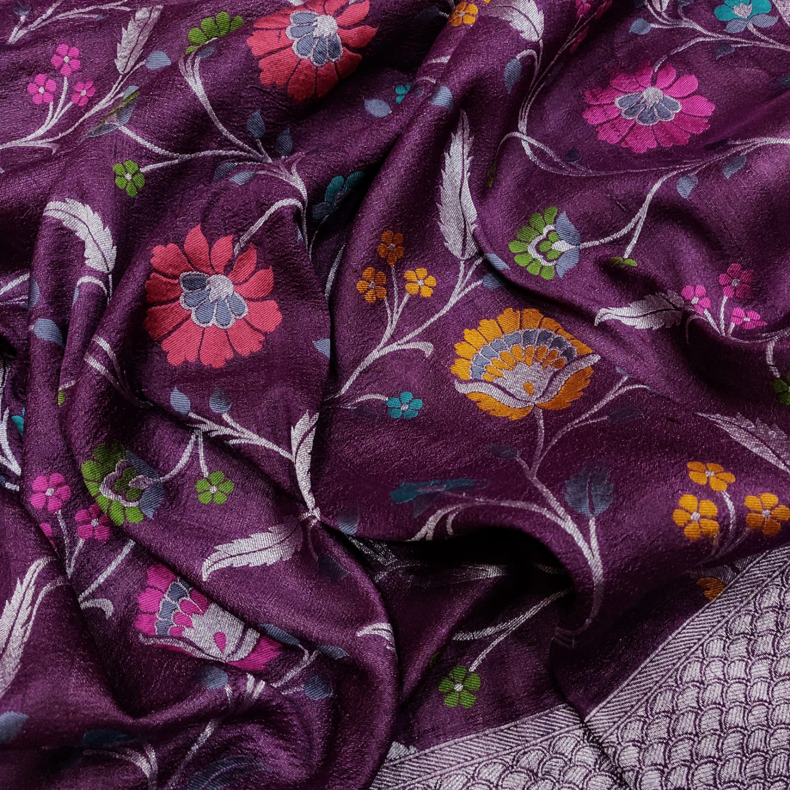 Floral bagicha inspired handwoven tussar saree - Saffronfashionindia