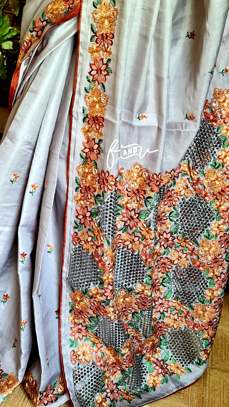 Cutwork inspired saree tussar silk sari - Saffronfashionindia