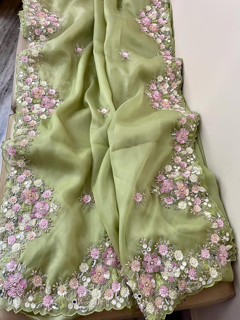 Suvila organza partywear saree - Saffronfashionindia