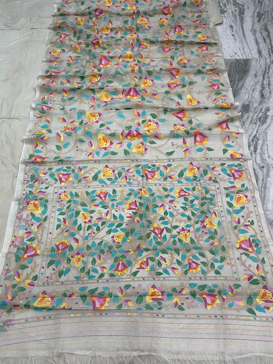 Rivish tantuj muslin jamdani women saree - Saffronfashionindia