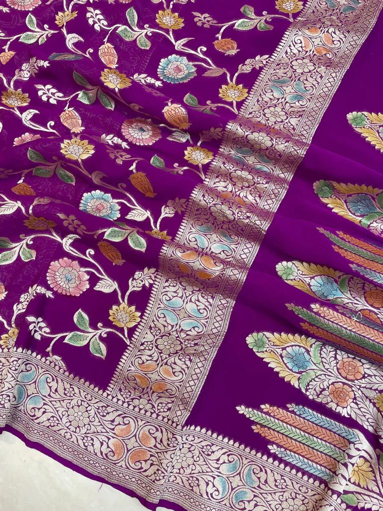 Jeneva handloom khaddi gorgette sari - Saffronfashionindia